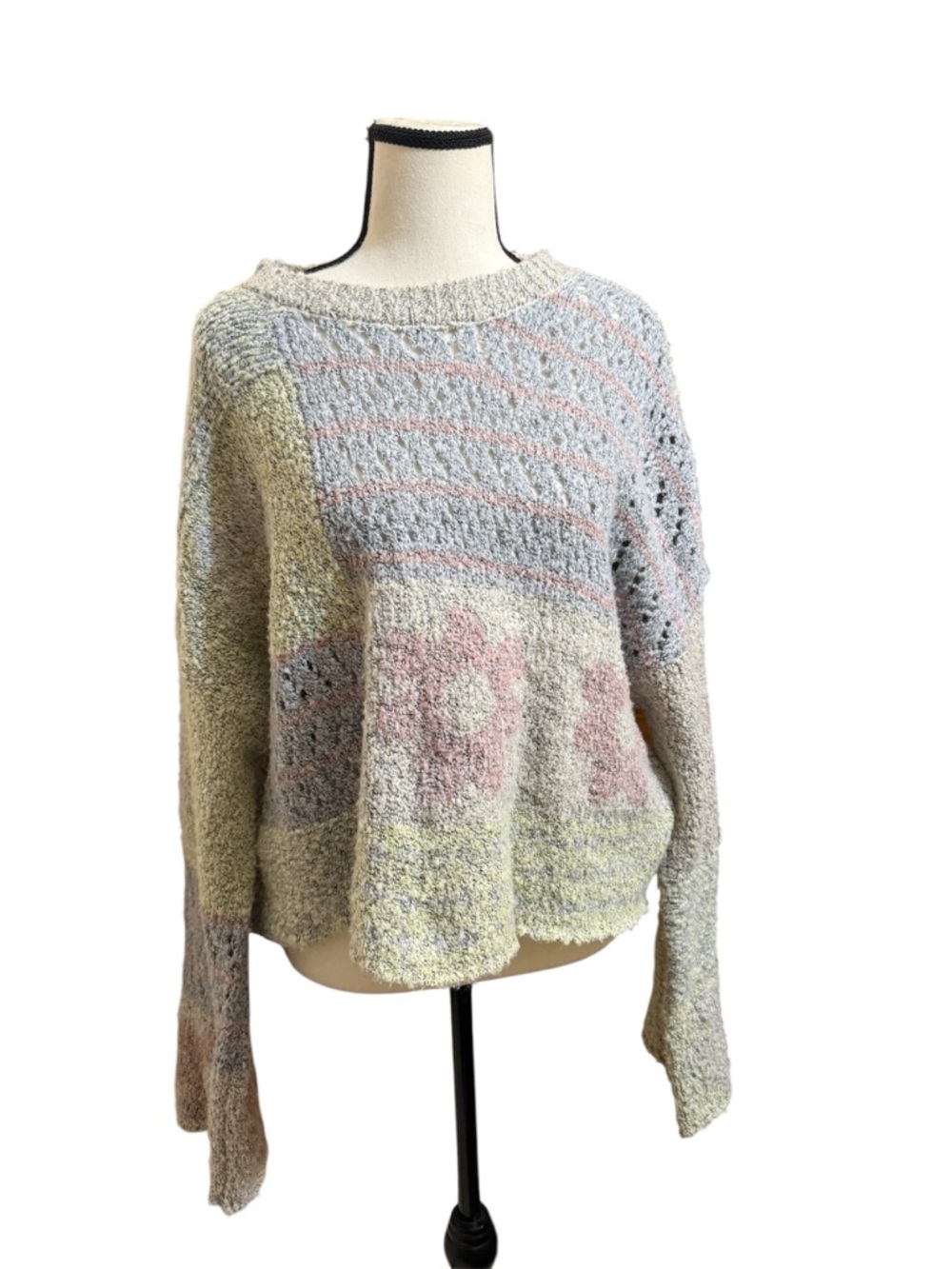 Sincerely Jules | Pastel Multi-Color Bouclé Crop Crewneck Sweater Size large